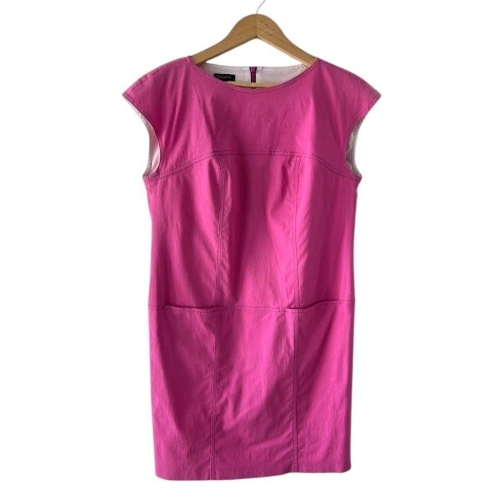 Escada Dulce Pink Cotton Blend Sheath Dress Womens 40 Sleeveless Pockets Posh